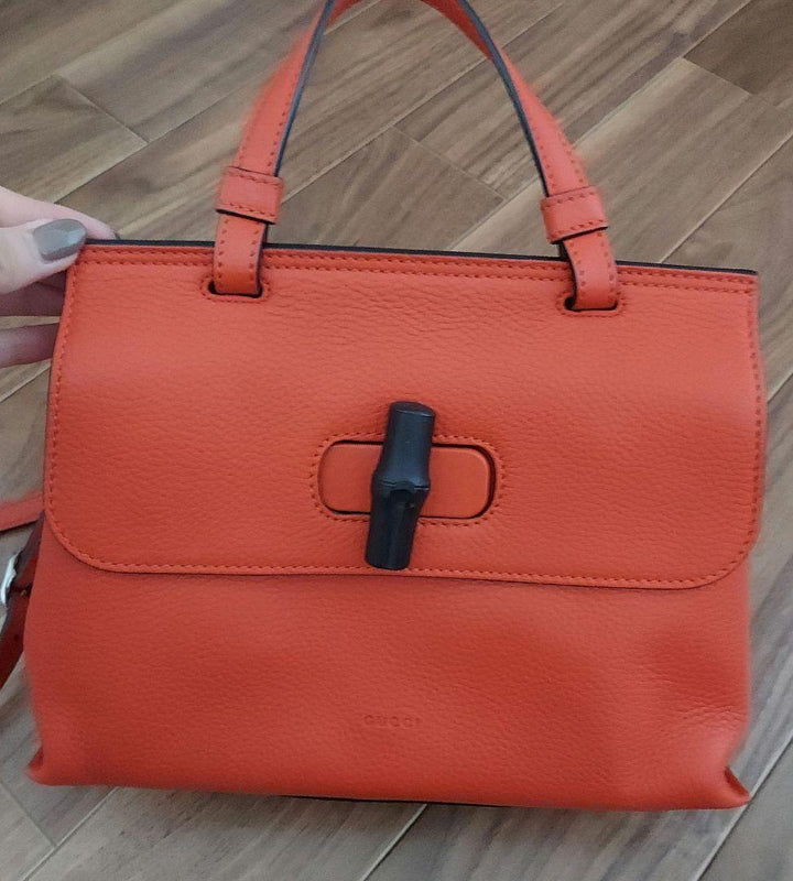 Gucci Bamboo 2-Way Handbag Shoulder Bag Crossbody Leather Orange
