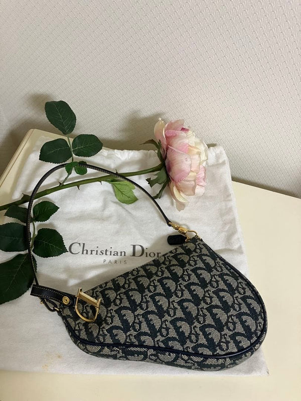 Christian Dior Saddle Trotter Shoulder Bag Coin Case Set Canvas