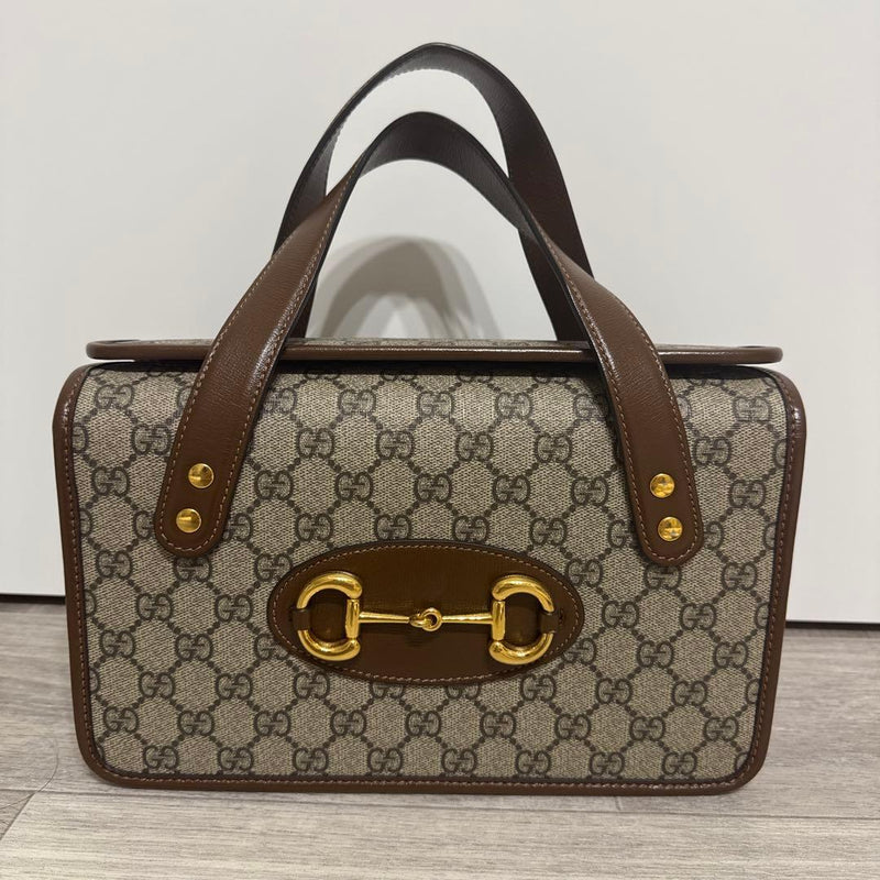 Gucci Gg Pattern Tote Bag Shoulder Bag Brown Leather