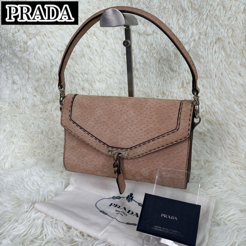 Prada One Shoulder Bag Pink Beige Suede Handbag