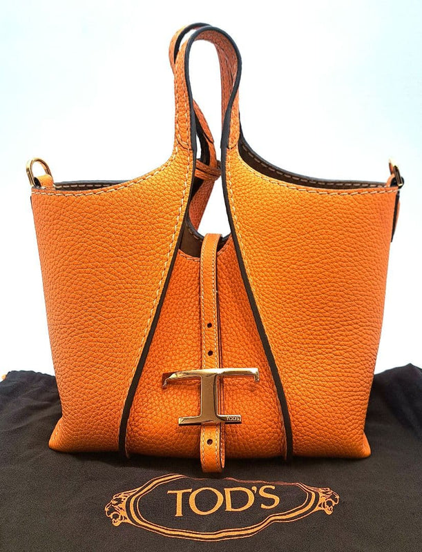 Tods T Timeless Mini Shopping Bag Calf Leather Orange Handbag