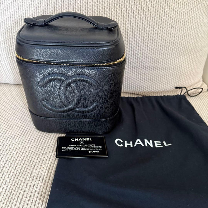 Chanel Caviar Skin Vanity Bag Black Leather Top Handle Handbag