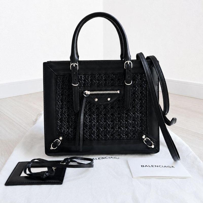 Balenciaga Mini Papier Handbag Woven Leather Black Shoulder Crossbody