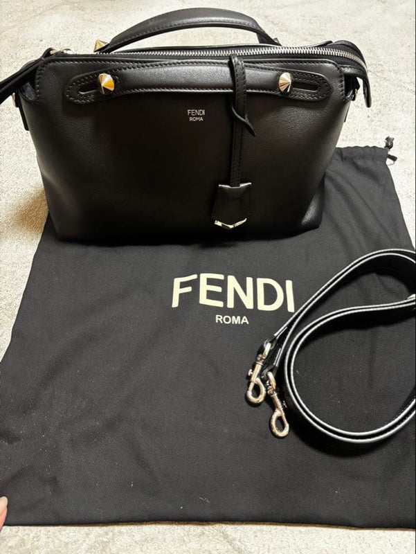Fendi By The Way Medium Shoulder Bag Handbag Crossbody Black Leather