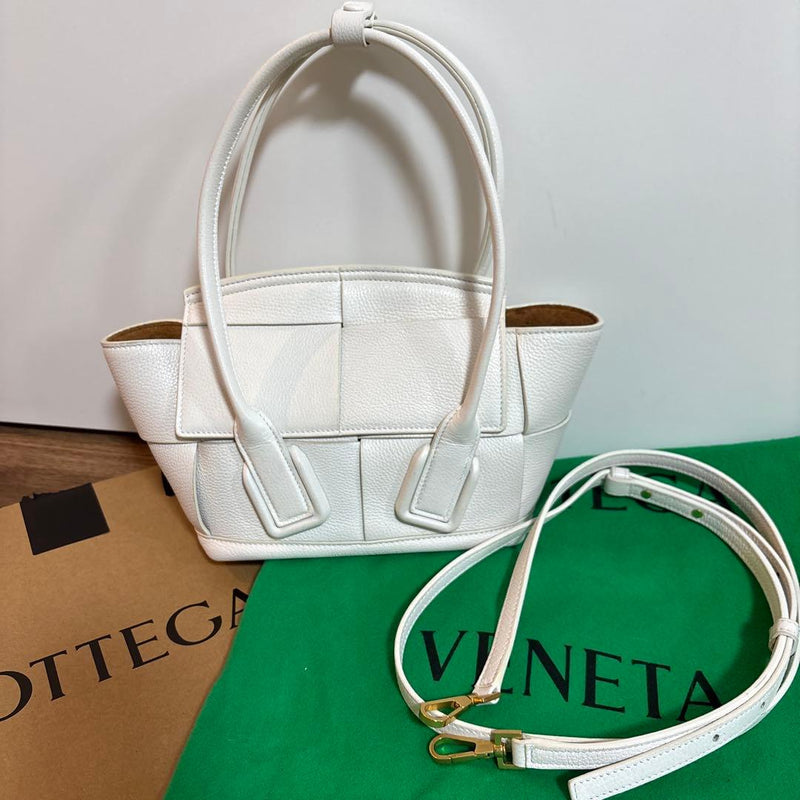 Bottega Veneta Arco Mini Handbag Crossbody Shoulder Bag White Leather