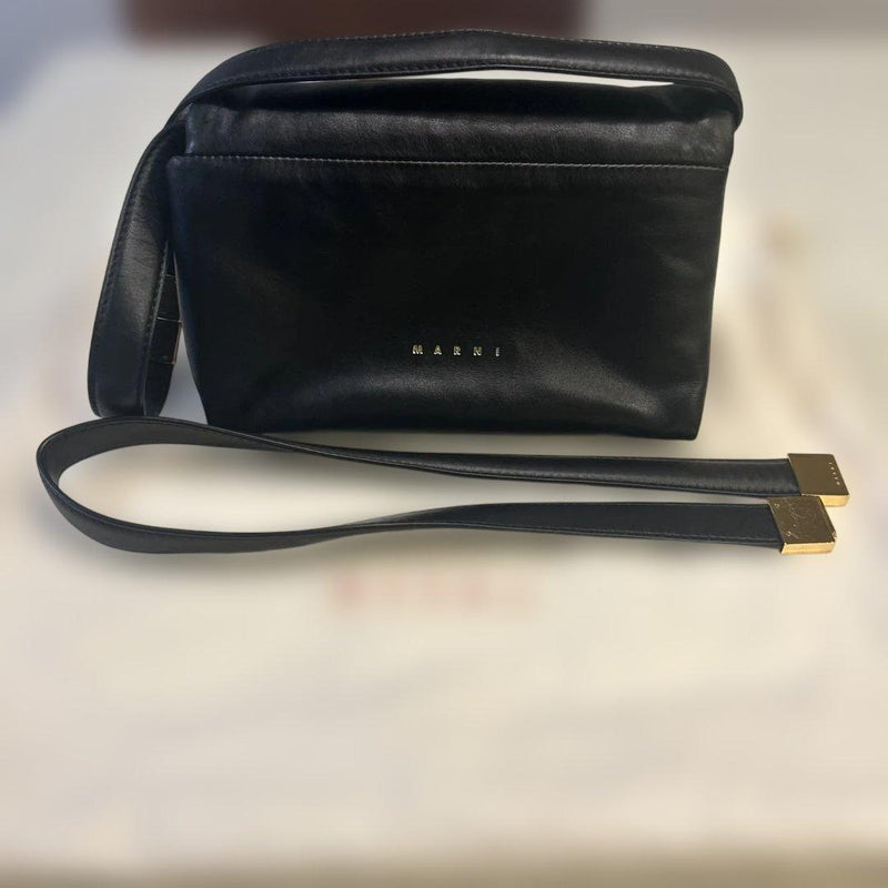 Marni Prisma Small Padded Shoulder Bag Calfskin Leather Black Brass Hardware