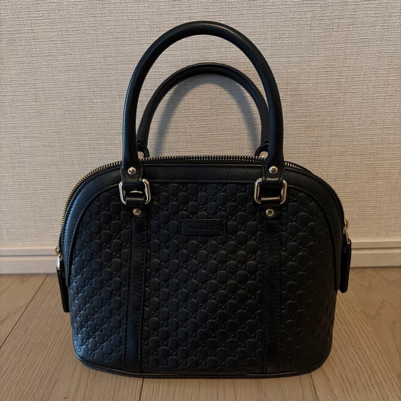 Gucci Black Leather Handbag Tote Shoulder Bag