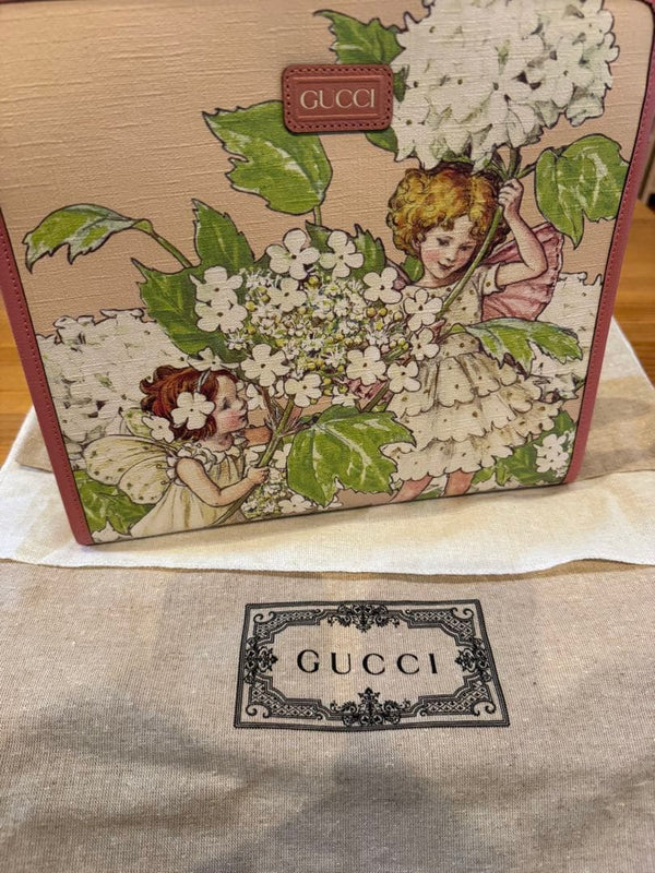 Gucci Childrens Fairy Flower Tote Bag Shoulder Bag Beige Pink
