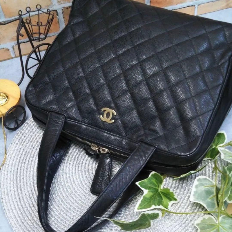 Chanel Caviar Skin Matelasse Handbag Black Leather