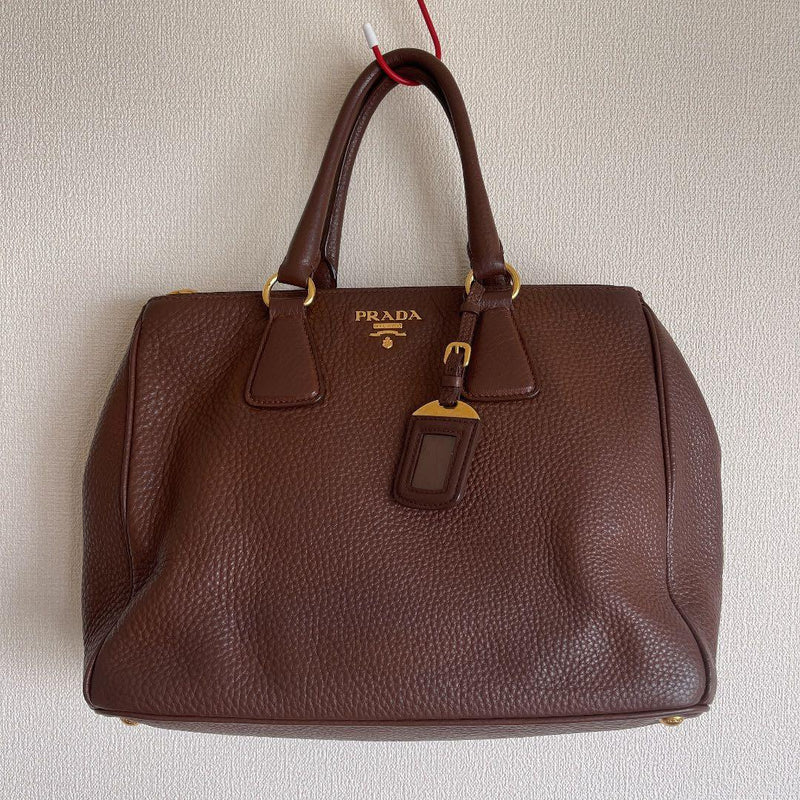 Prada Handbag Tote Leather Brown