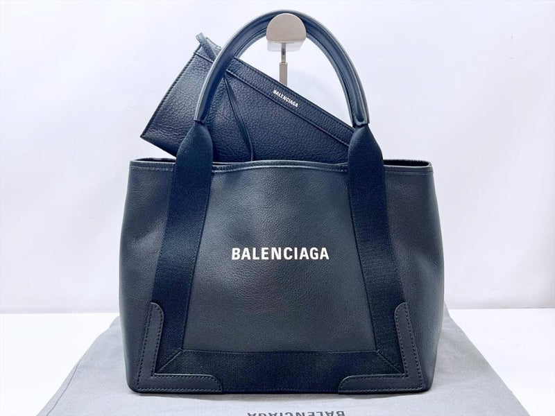 Balenciaga Cabas Small S 339933 D6WXN 1060 Handbag Tote Leather Canvas Black