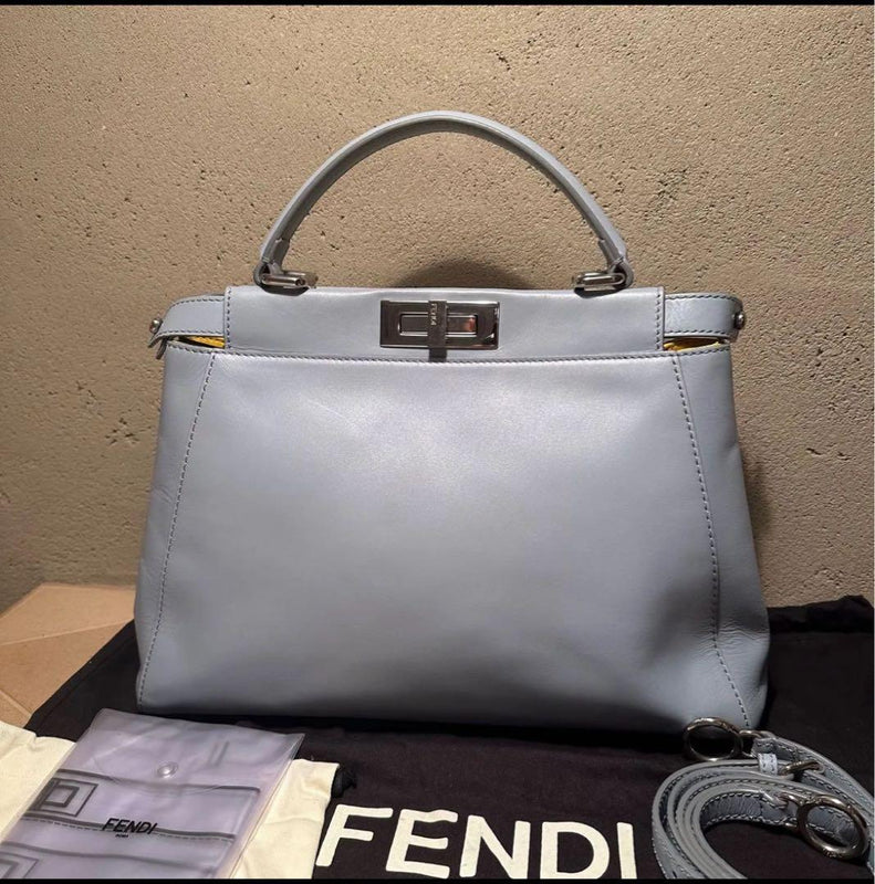 Fendi Peekaboo Regular Iconic Handbag Shoulder Bag Calfskin Light Blue