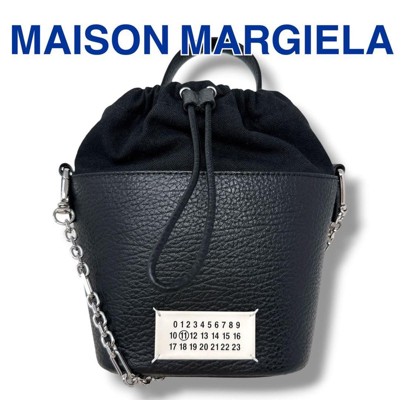 5AC S61WG0035 Bucket Bag Leather Canvas Black Silver Hardware