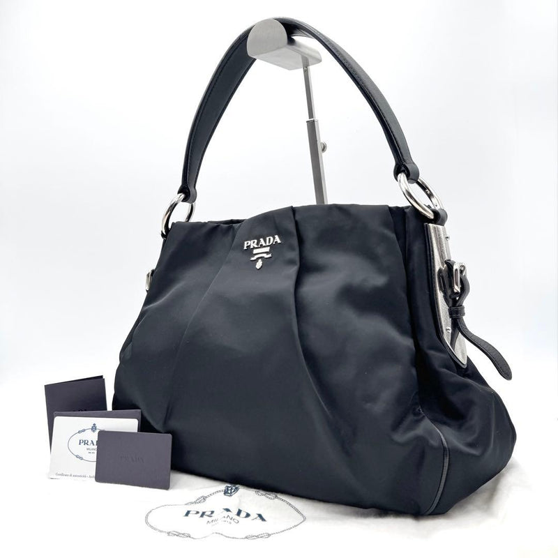 Prada BR4382 Tessuto Nylon Handbag Mini Boston Nero Black