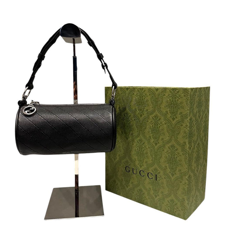 Gucci Blondie Handbag Shoulder Bag Black Leather Quilted Gg Logo
