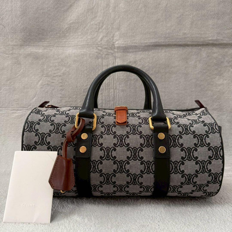 Celine Jacquard Triomphe Cylinder Bag Crossbody Shoulder Handbag Gray
