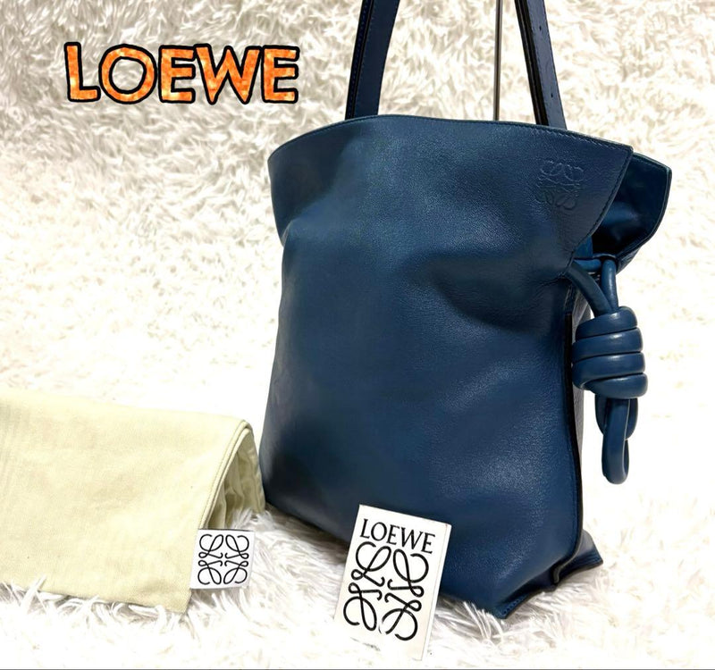 Flamenco Knot Shoulder Bag Crossbody Blue Leather