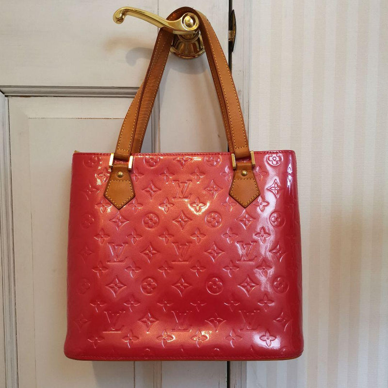 Louis Vuitton Houston Tote Bag Pink Enamel Leather Logo Pattern