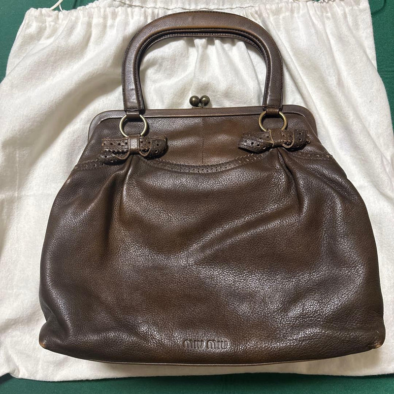 Miu Miu Bow Kiss Lock Handbag Black Leather