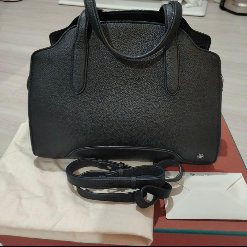 Loro Piana Sesia Handbag Shoulder Bag Grain Leather Dark Blue