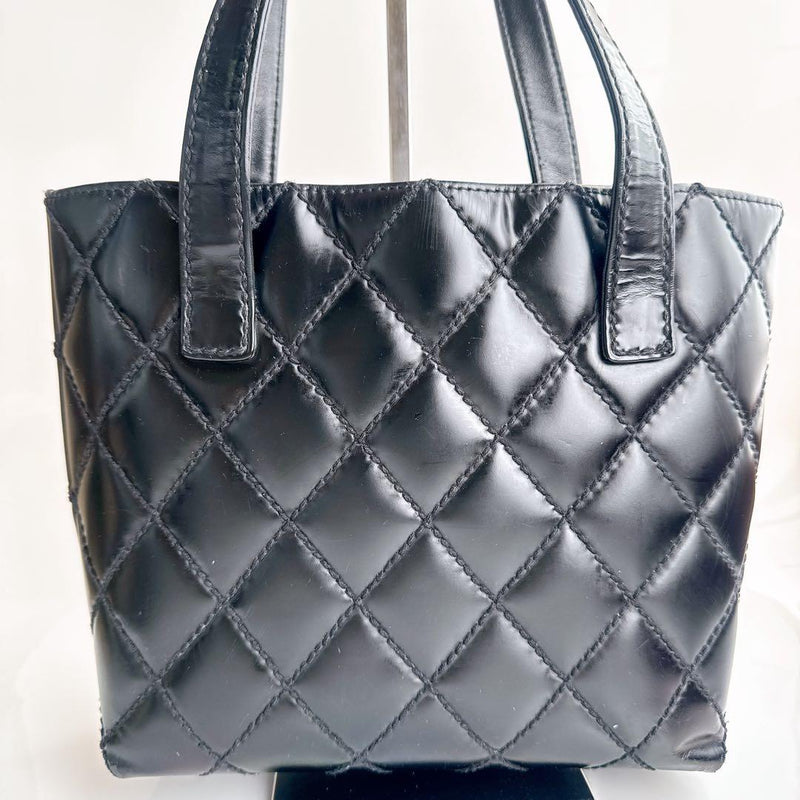 Chanel Wild Stitch Hand Tote Bag Black Leather Magnetic Closure