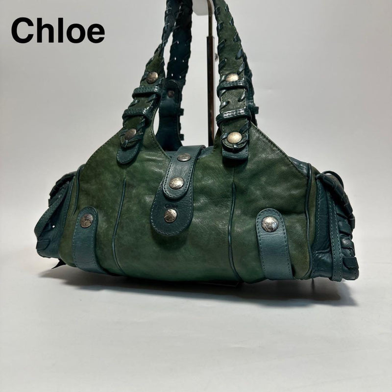 Chloe Silverado Handbag Tote Shoulder Bag Green Leather