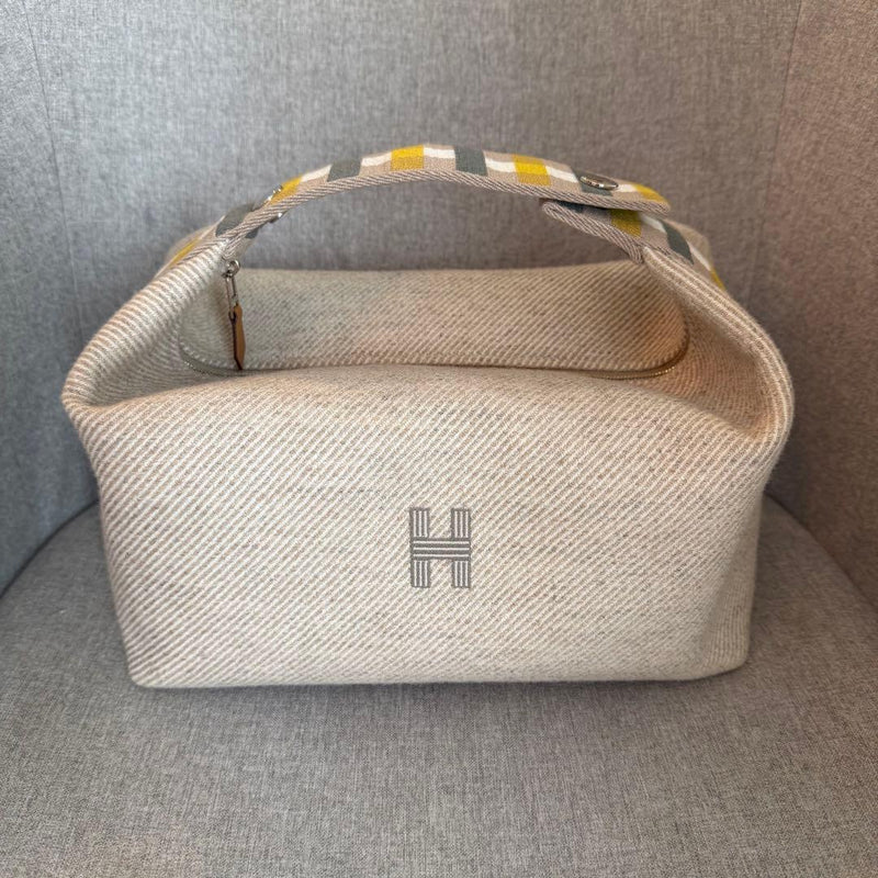 Hermes Bride-a-brac Gm Pouch Wool Canvas Seigle Cosmetic Bag
