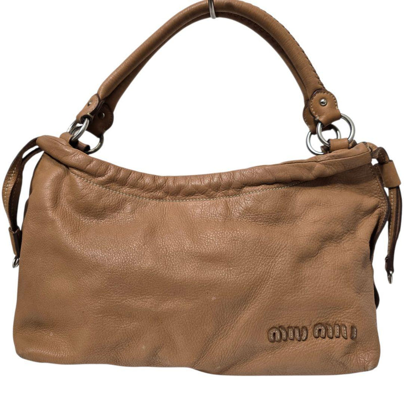 Miu Miu Handbag Shoulder Bag Leather Brown Grained Leather Slouchy