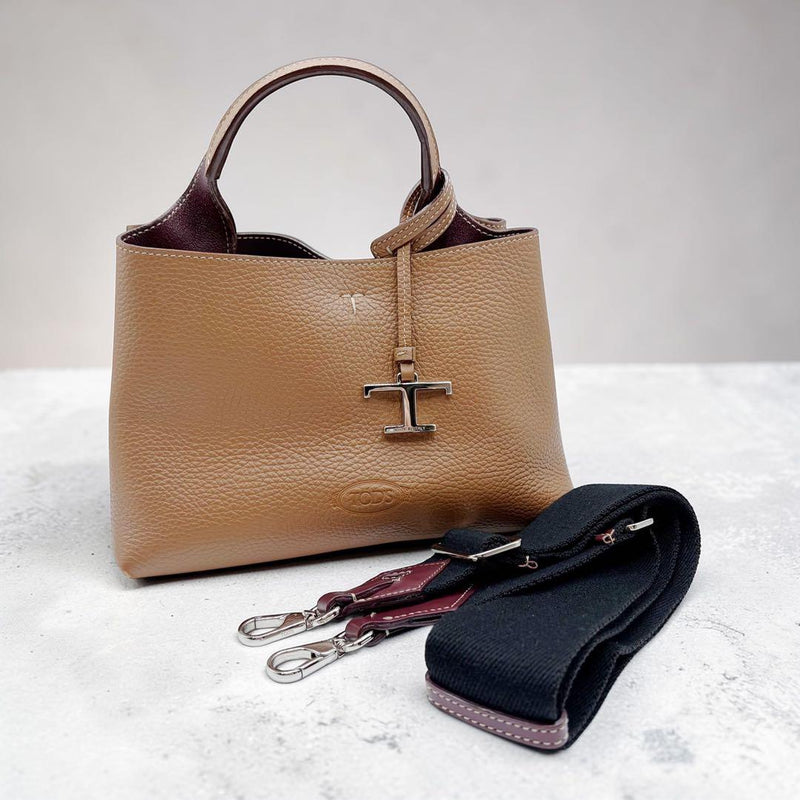 Tods Micro T Timeless 2-Way Handbag Shoulder Bag Leather Brown