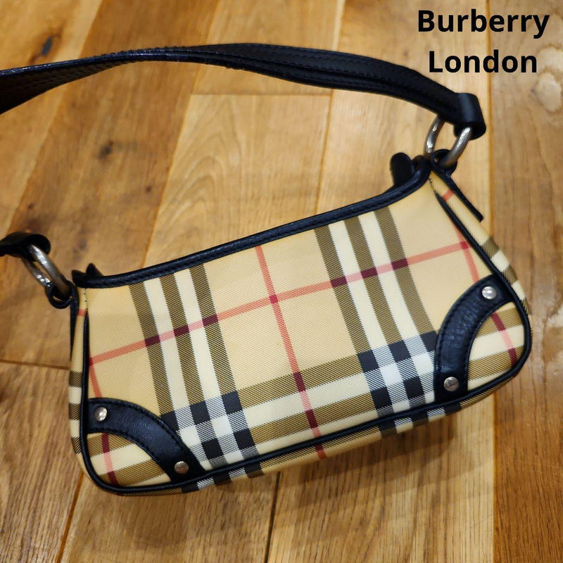Burberry London T-04-02 Nova Check Handbag Tote Canvas Leather Shoulder Bag