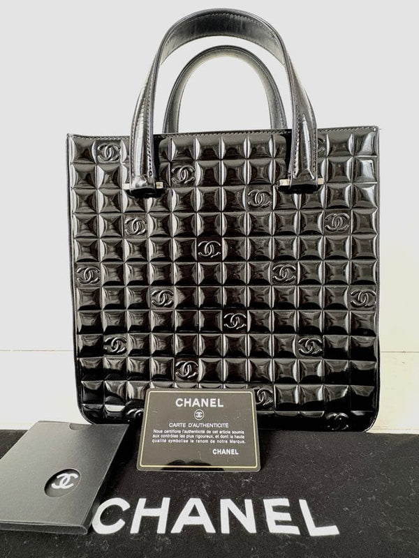 Chanel Coco Mark Handbag Enamel Patent Leather Black