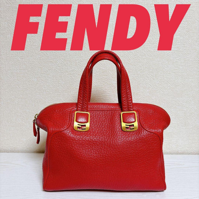 Fendy Handbag Shoulder Bag Leather Red Gold Hardware