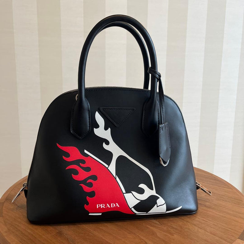 Prada Black Leather Handbag Shoulder Bag Tote