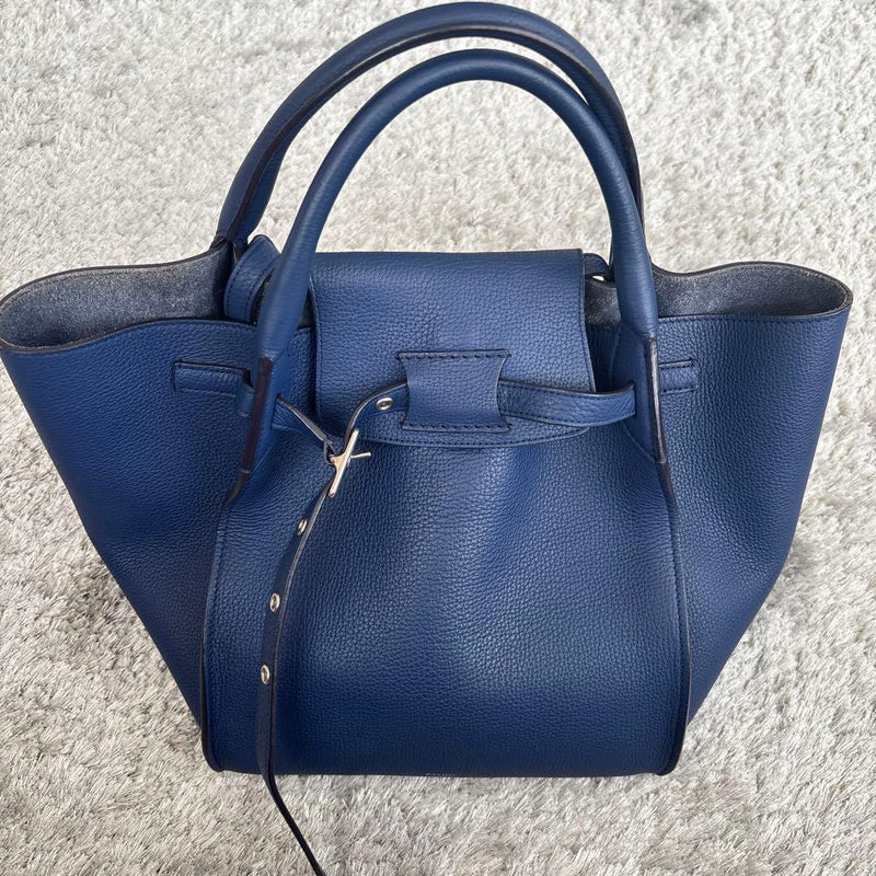 Celine Big Bag Tote Handbag Shoulder Bag Navy Blue Leather
