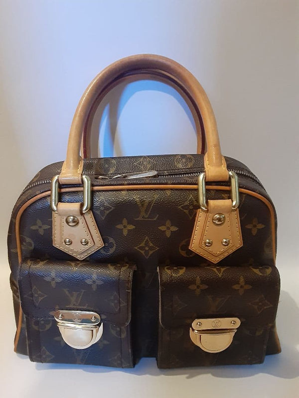 Louis Vuitton Manhattan Pm M40026 Handbag Monogram Canvas Leather Brown Gold