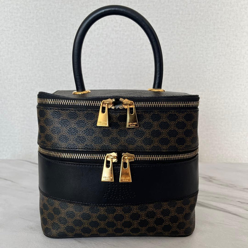 Celine Macadam Vanity Bag Handbag Brown Black Gold Hardware