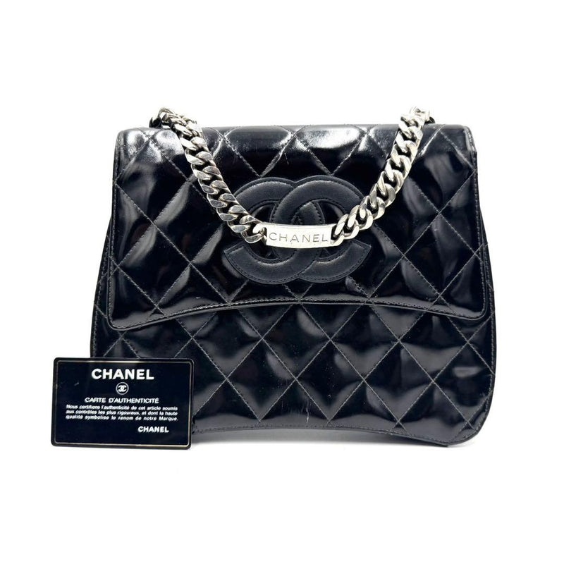 Chanel Deca Coco Matelasse Enamel Bag 48 Lambskin Black Silver Hardware
