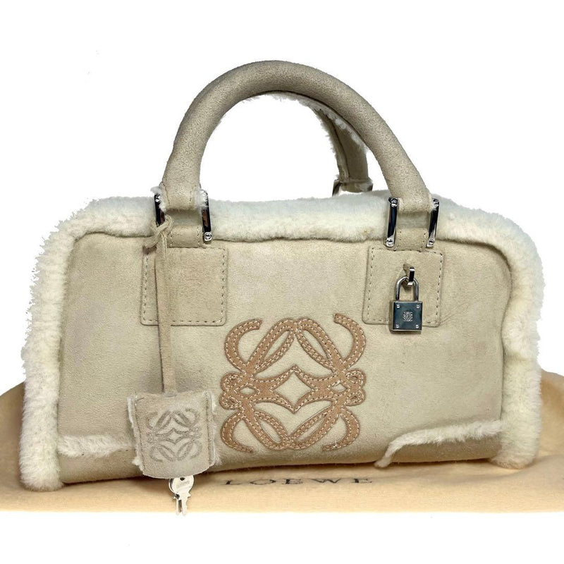 Loewe Amazona Mouton Handbag Mini Boston Beige Lambskin Pouch