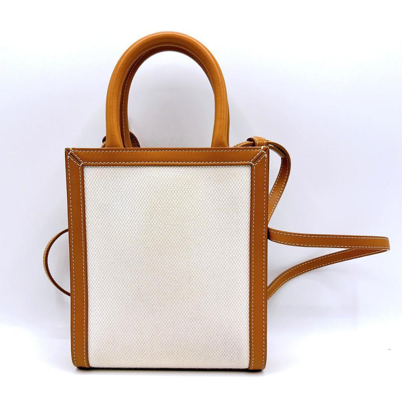 Celine Mini Vertical Cabas 193302BNZ Tote Crossbody Bag Canvas Calf Tan