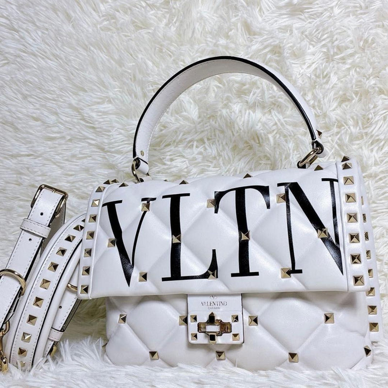 Valentino Garavani Candy Stud Vltn Handbag Shoulder Bag Calfskin White Gold