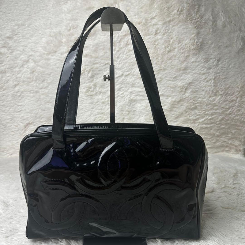 Chanel Triple Coco Enamel Handbag Patent Leather Black Shoulder Bag