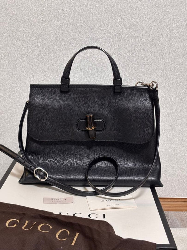 Gucci Bamboo 2 Way Hand Shoulder Bag Leather