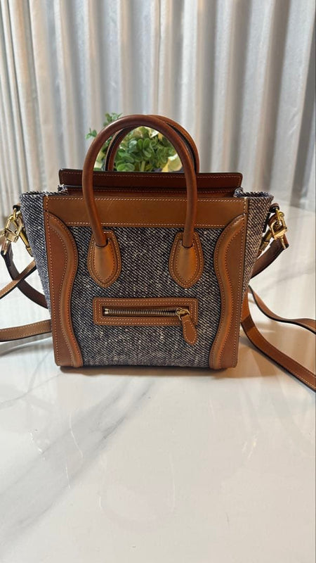 Céline Handbag Wool Leather Tote Shoulder Bag