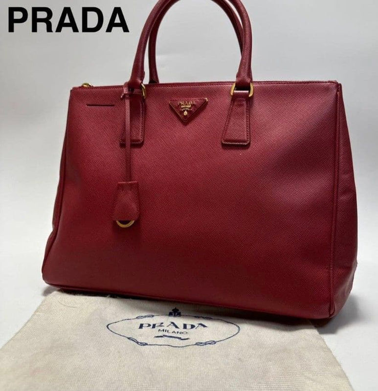 Galleria Saffiano Triangle Logo Handbag Tote Bag Red Leather Gold Hardware