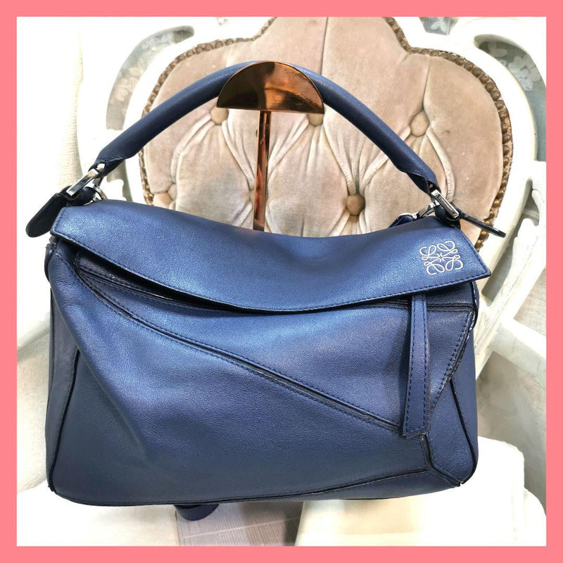 Loewe Puzzle Bag Handbag Leather Deep Navy Silver Hardware