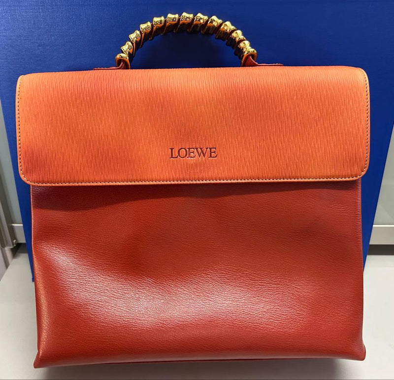 Loewe Velazquez 2-Way Shoulder Bag Handbag Leather Orange Gold Hardware