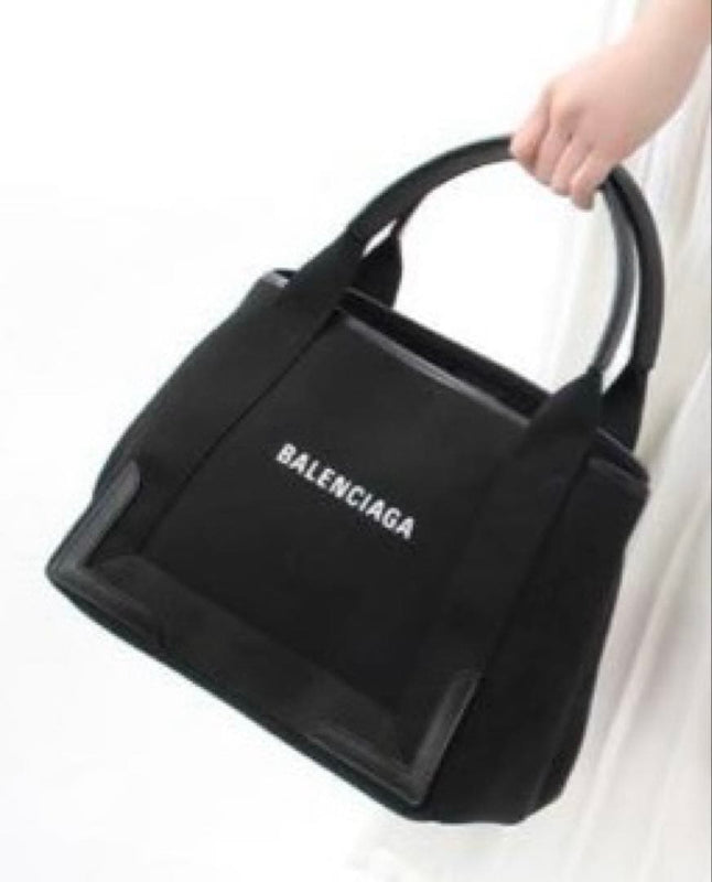 Balenciaga Navy Cabas S 339933 Tote Bag Black Leather Canvas