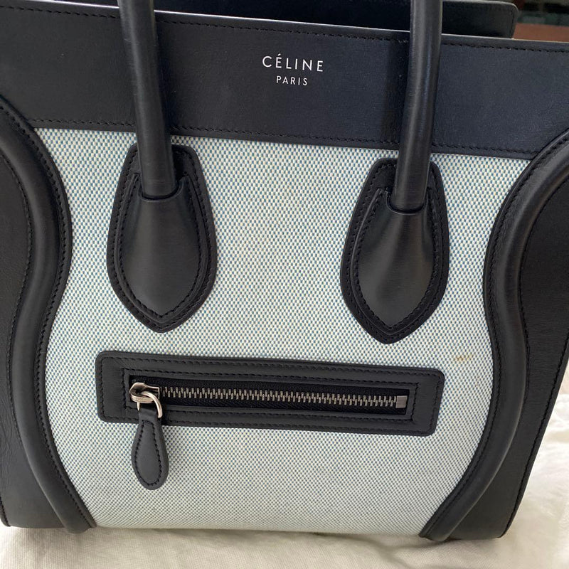 Céline Luggage Mini Tote Bag Leather Light Blue Black Handbag
