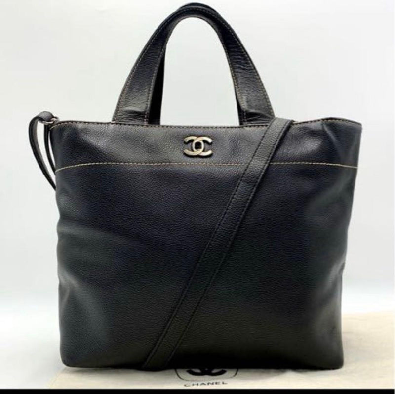Chanel Caviar Skin Turnlock 2WAY Shoulder Bag Handbag Leather Black