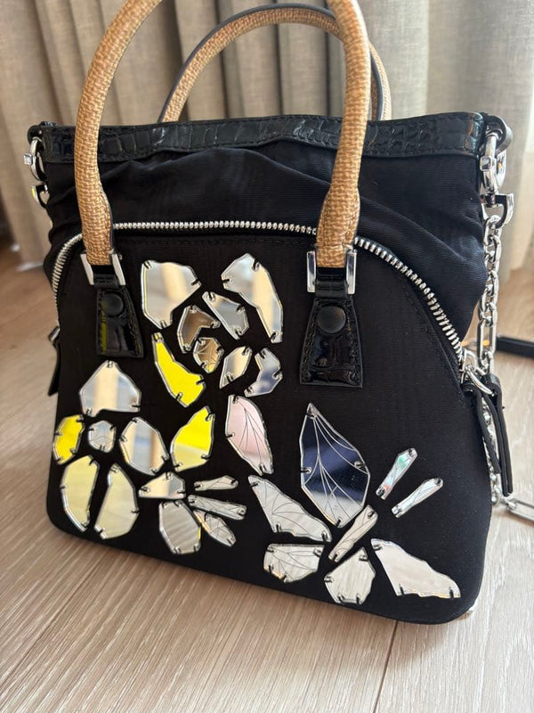 Maison Margiela 5AC Mini Broken Mirror Shoulder Bag Rayon Leather Black